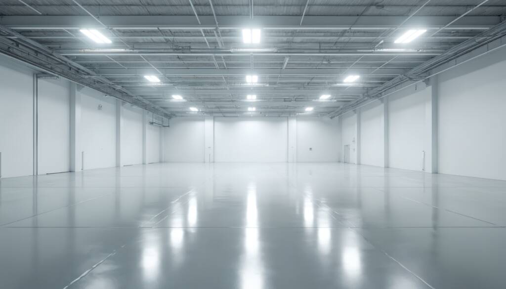 Photo de l'intérieur vide d'un hangar industriel