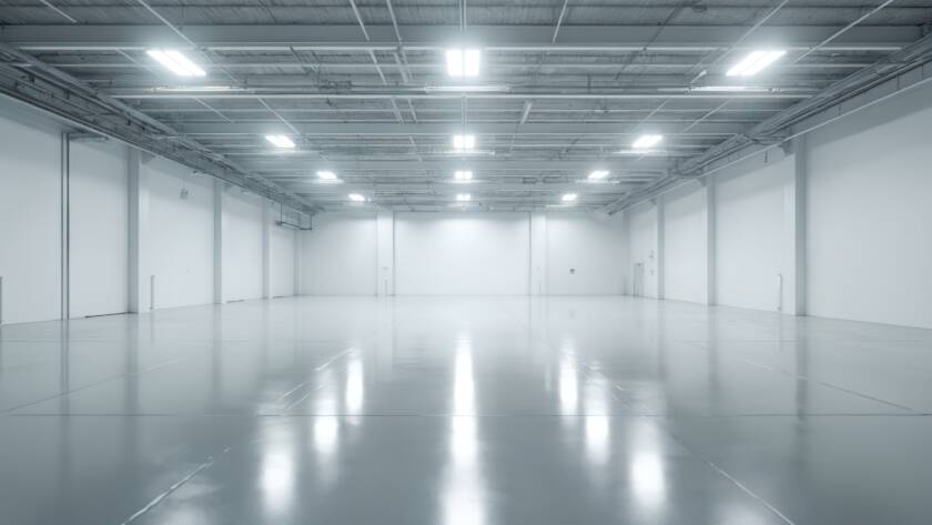 Photo de l'intérieur vide d'un hangar industriel