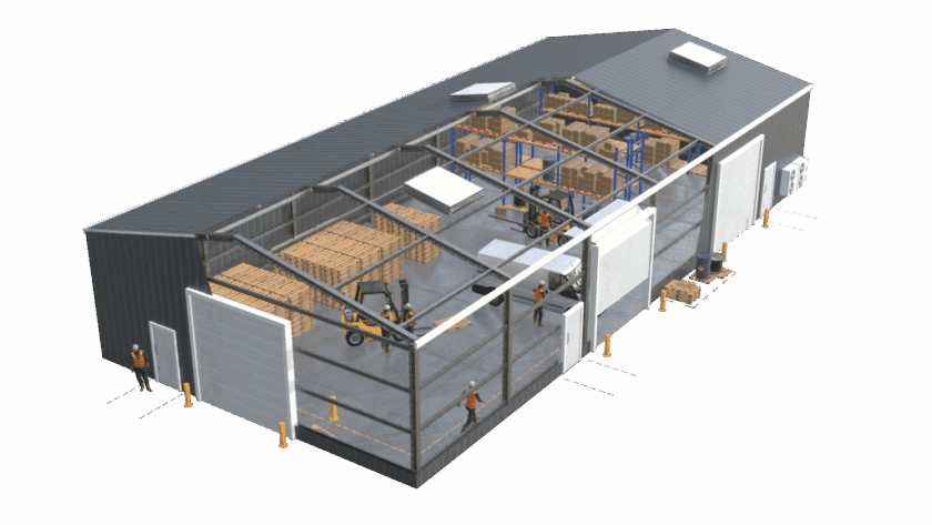 Photo d'un hangar métallique sur-mesure réalisé par TCI-Treuil