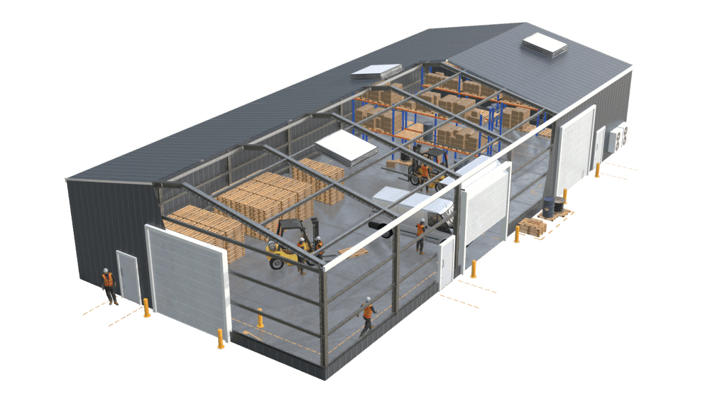 Photo d'un hangar métallique sur-mesure réalisé par TCI-Treuil