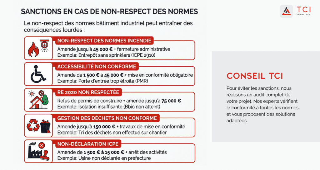 Tableau des sanctions en cas de non-respect des normes de construction